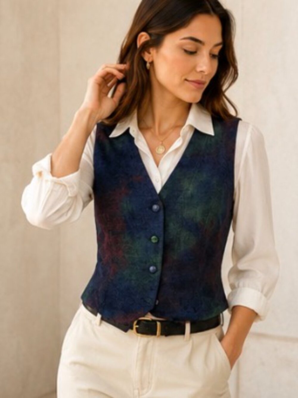 Vintage 90s  Dorothy Schoelen Platinum Petites Abstract Tapestry Vest Size M USA